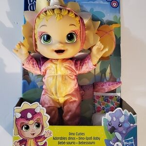 Baby Alive Dino Cuties Baby Doll in Pink & Yellow Dino Costume Drinks and Wets